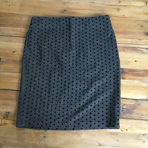 Gray pencil skirt with black polka dots